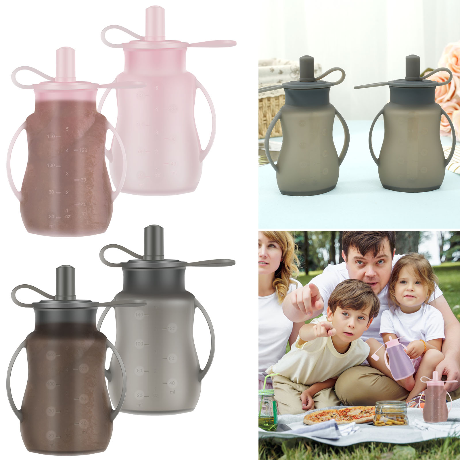 Baby Food Pouches Reusable - 2Pcs Baby Feeding Pouches Silicone Baby